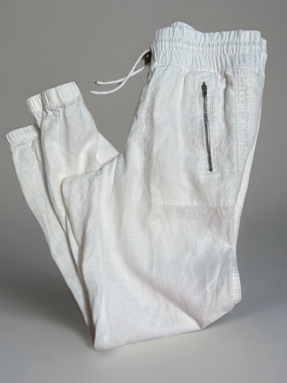 Athleta Cabo White Linen Drawstring Joggers